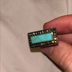 Turquoise Rectangular Stone Silver-Accent Women’s Ring